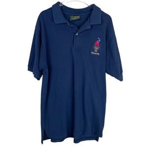1996 Atlanta Men's Olympics Polo Shirt Short Sleeve Navy Blue‎ Size Medium